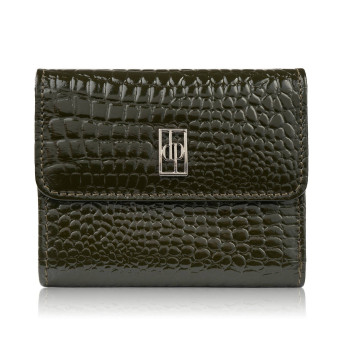 Portfel damski skórzany mały ciemnozielony croco z ochroną RFID Paolo Peruzzi AL-03-GB