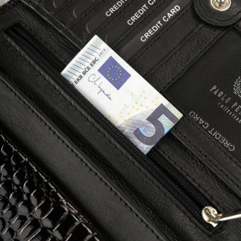 Portfel damski skórzany duży czarny croco z ochroną RFID