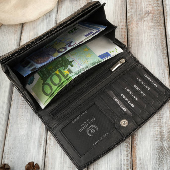 Portfel damski skórzany duży czarny croco z ochroną RFID