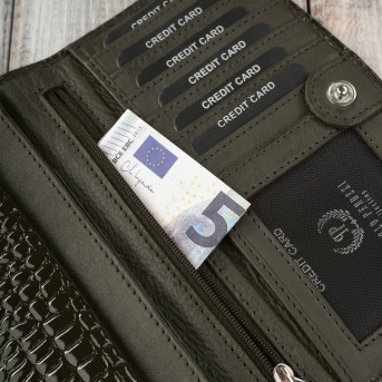 Portfel damski skórzany duży ciemnozielony croco z ochroną RFID