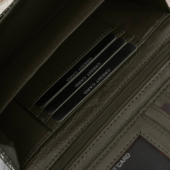 Portfel damski skórzany duży ciemnozielony croco z ochroną RFID