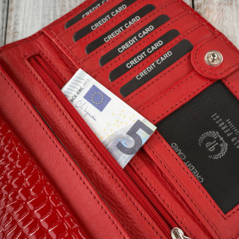 Portfel damski skórzany duży czerwony croco z ochroną RFID