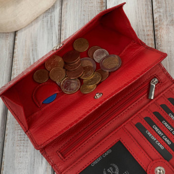 Portfel damski skórzany duży czerwony croco z ochroną RFID