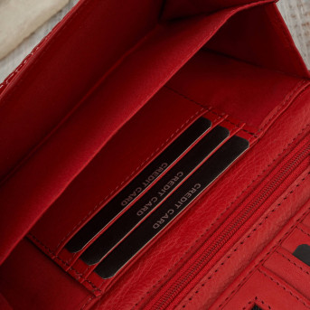 Portfel damski skórzany duży czerwony croco z ochroną RFID