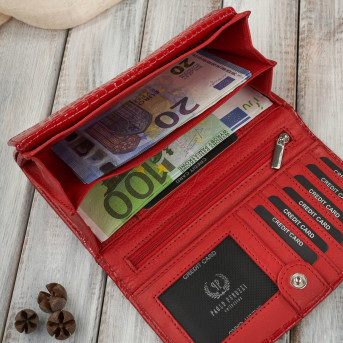 Portfel damski skórzany duży czerwony croco z ochroną RFID