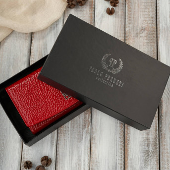 Portfel damski skórzany duży czerwony croco z ochroną RFID