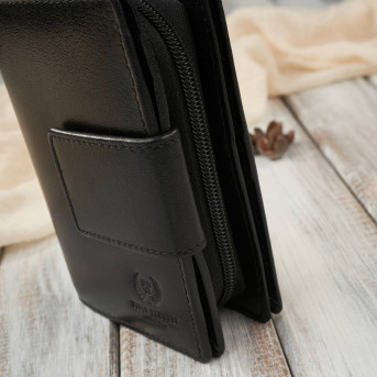 Portfel damski skórzany średni czarny z zabezpieczeniem RFID