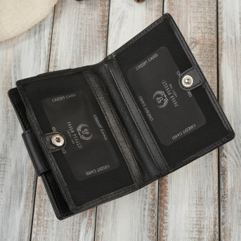 Portfel damski skórzany średni czarny z zabezpieczeniem RFID