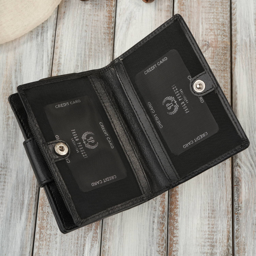 Portfel damski skórzany średni czarny z zabezpieczeniem RFID