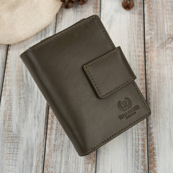 Portfel damski skórzany średni ciemnozielony z zabezpieczeniem RFID