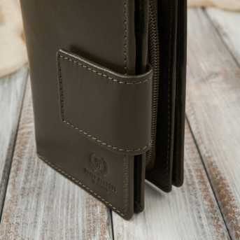 Portfel damski skórzany średni ciemnozielony z zabezpieczeniem RFID