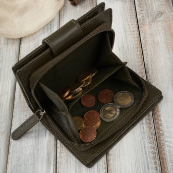 Portfel damski skórzany średni ciemnozielony z zabezpieczeniem RFID