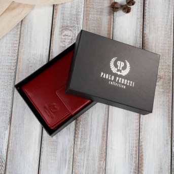 Portfel damski skórzany czerwony średni z zabezpieczeniem RFID