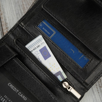 Portfel damski skórzany klasyczny czarny ze skóry naturalnej licowej