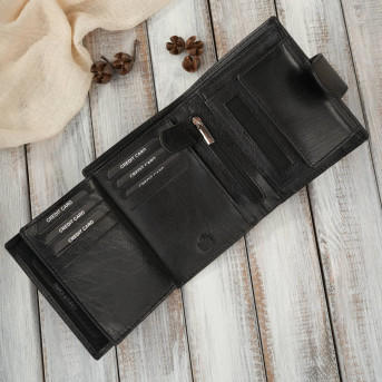 Portfel damski skórzany klasyczny czarny ze skóry naturalnej licowej