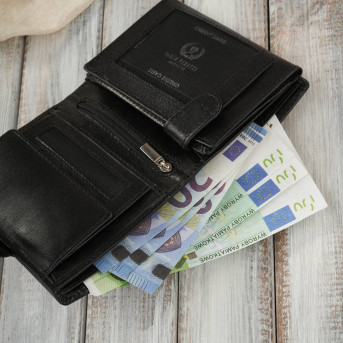 Portfel damski skórzany klasyczny czarny ze skóry naturalnej licowej