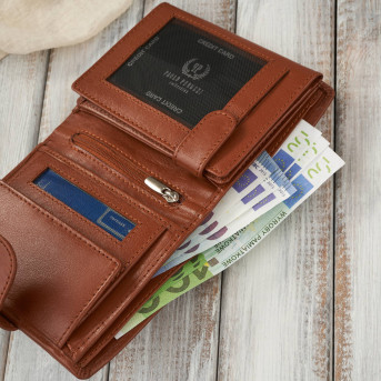 Portfel damski skórzany klasyczny koniakowy ze skóry naturalnej licowej