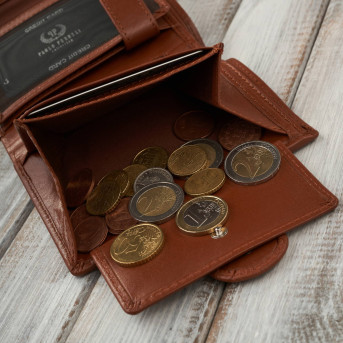 Portfel damski skórzany klasyczny koniakowy ze skóry naturalnej licowej