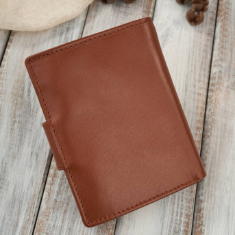 Portfel damski skórzany klasyczny koniakowy ze skóry naturalnej licowej