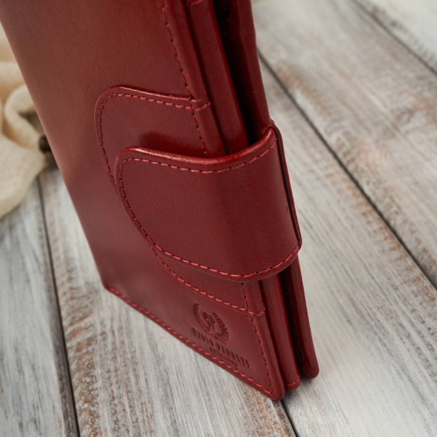 Portfel damski skórzany klasyczny czerwony ze skóry naturalnej licowej