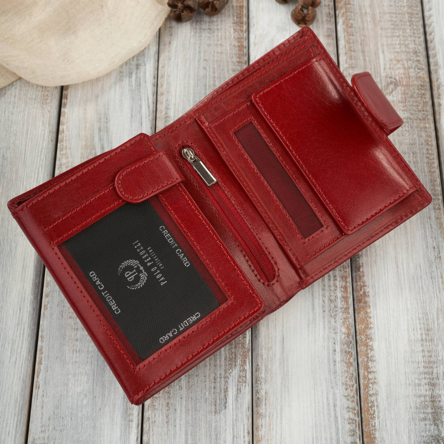 Portfel damski skórzany klasyczny czerwony ze skóry naturalnej licowej