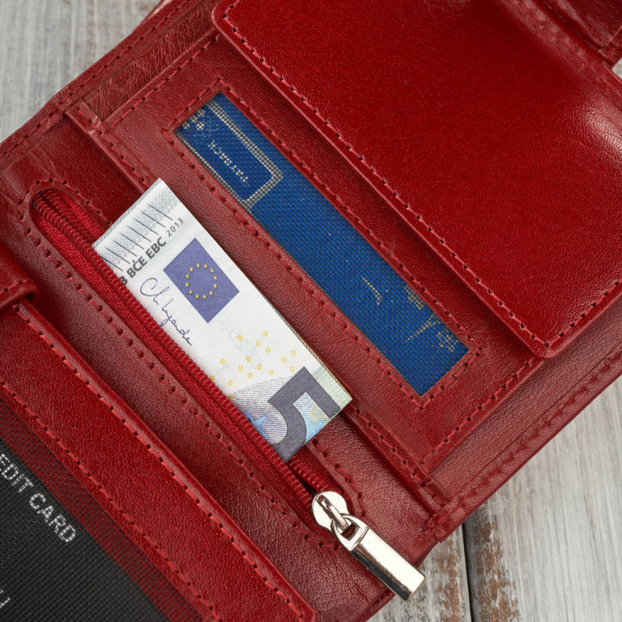 Portfel damski skórzany klasyczny czerwony ze skóry naturalnej licowej