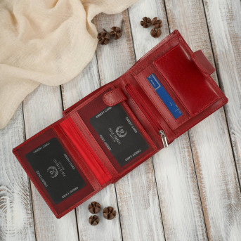 Portfel damski skórzany klasyczny czerwony ze skóry naturalnej licowej