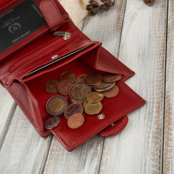 Portfel damski skórzany klasyczny czerwony ze skóry naturalnej licowej