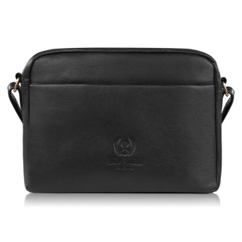 Torebka damska skórzana na ramię ze złotymi okuciami czarna