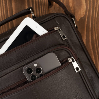 Torba męska skórzana na ramię i do ręki do pracy brązowy