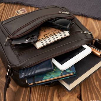 Torba męska skórzana na ramię i do ręki do pracy brązowy