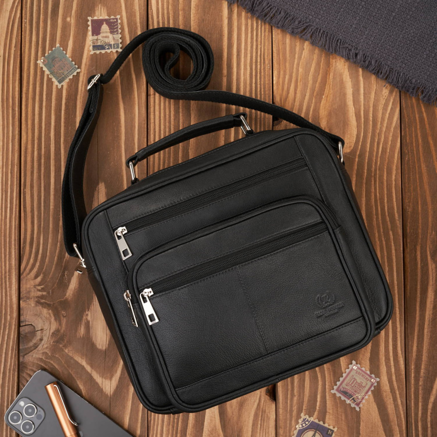 Torba męska skórzana na ramię i do ręki do pracy czarna