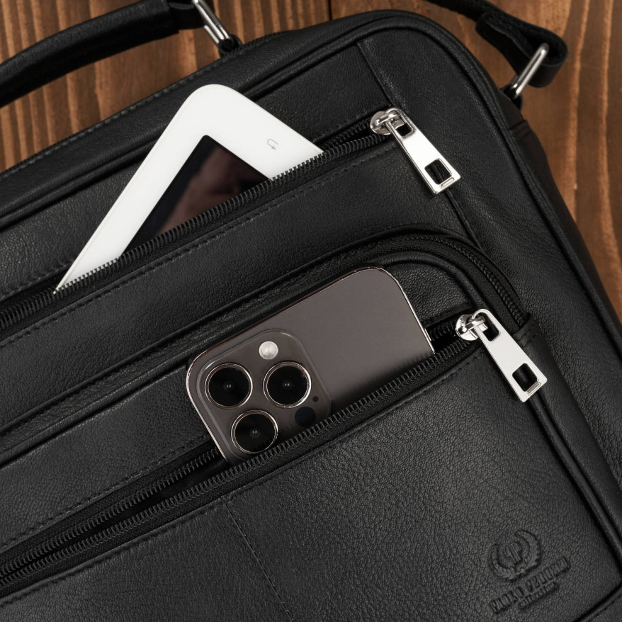 Torba męska skórzana na ramię i do ręki do pracy czarna