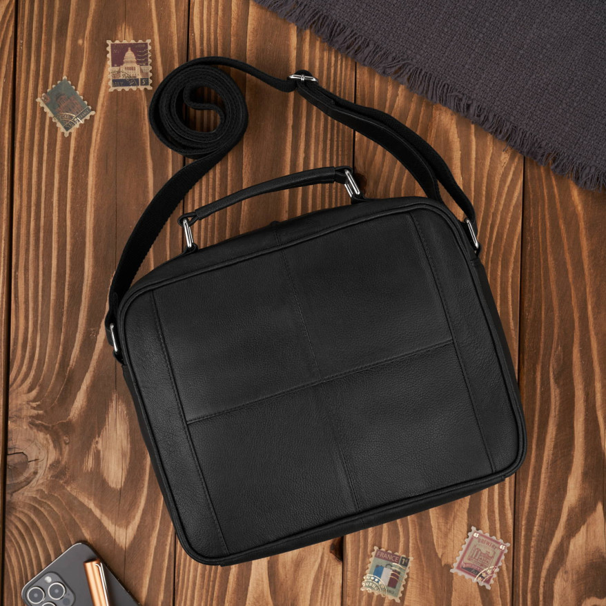 Torba męska skórzana na ramię i do ręki do pracy czarna