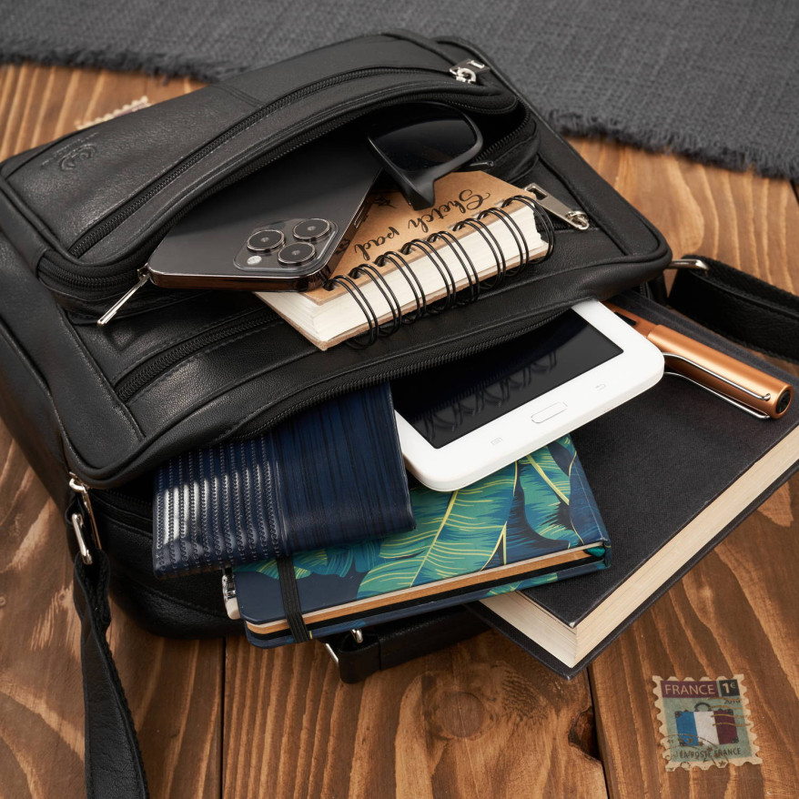 Torba męska skórzana na ramię i do ręki do pracy czarna