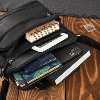 Torba męska skórzana na ramię czarna vintage listonoszka męska Paolo Peruzzi T-127-HBL