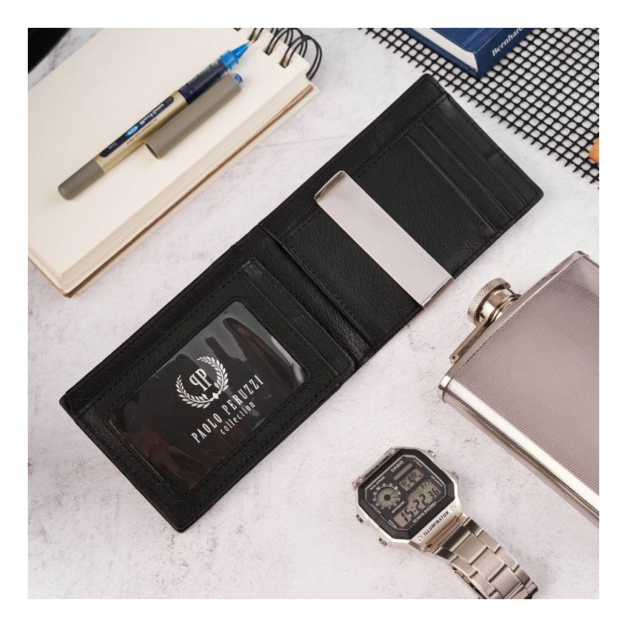 Portfel męski skórzany czarny T-46-BL  i brelok do kluczy  T-86-BL  zestaw prezentowy ZUP-135-BL