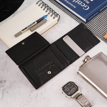 Portfel męski skórzany czarny T-46-BL  i brelok do kluczy  T-86-BL  zestaw prezentowy ZUP-135-BL