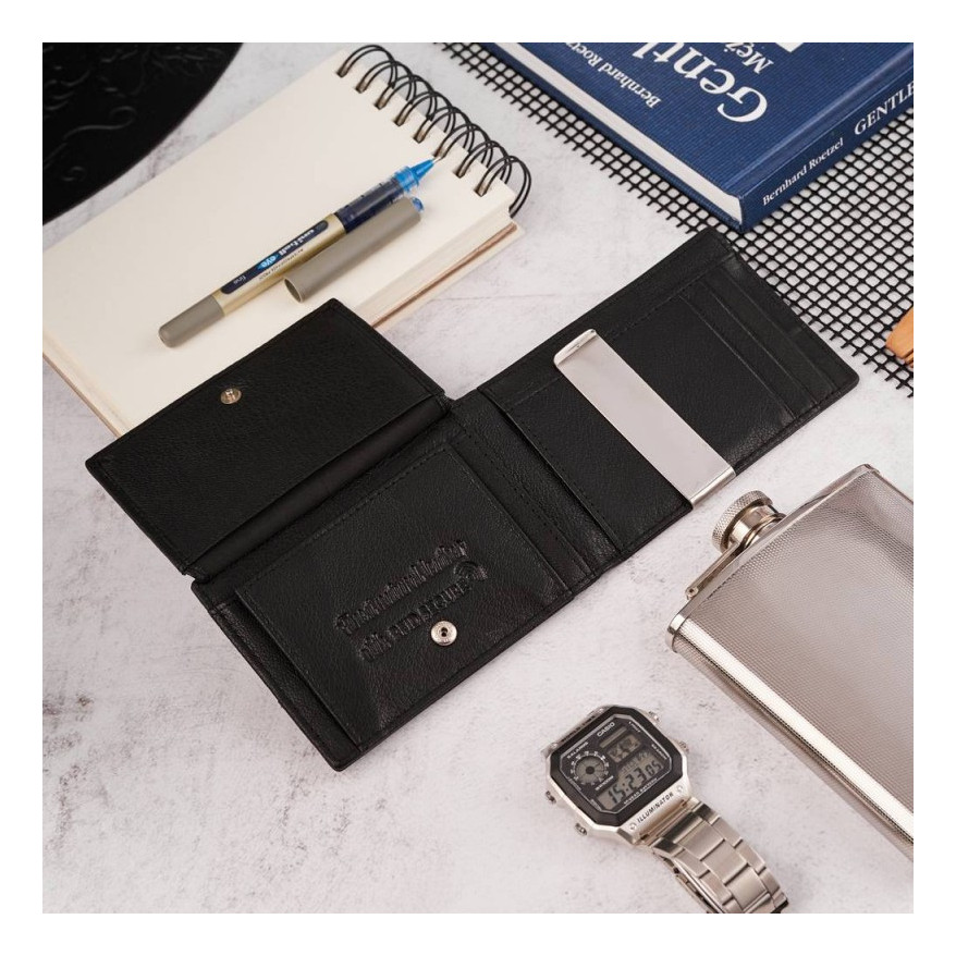 Portfel męski skórzany czarny T-46-BL  i brelok do kluczy  T-86-BL  zestaw prezentowy ZUP-135-BL