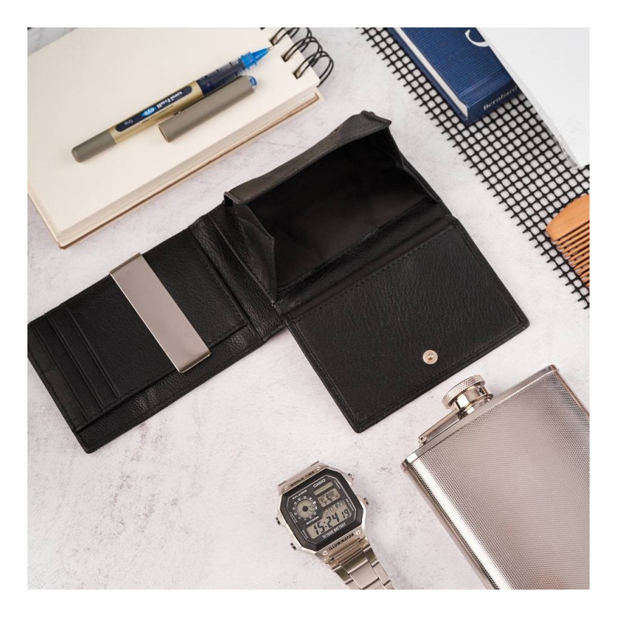 Portfel męski skórzany czarny T-46-BL  i brelok do kluczy  T-86-BL  zestaw prezentowy ZUP-135-BL