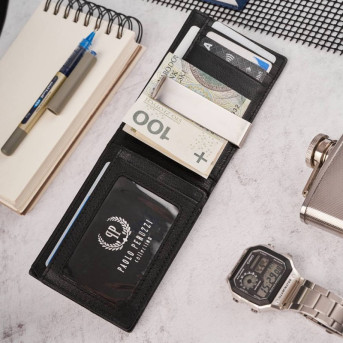 Portfel męski skórzany czarny T-46-BL  i brelok do kluczy  T-86-BL  zestaw prezentowy ZUP-135-BL