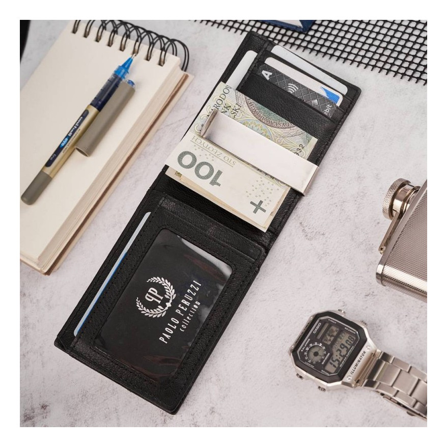 Portfel męski skórzany czarny T-46-BL  i brelok do kluczy  T-86-BL  zestaw prezentowy ZUP-135-BL