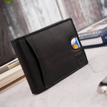 Portfel męski skórzany czarny T-46-BL  i brelok do kluczy  T-86-BL  zestaw prezentowy ZUP-135-BL