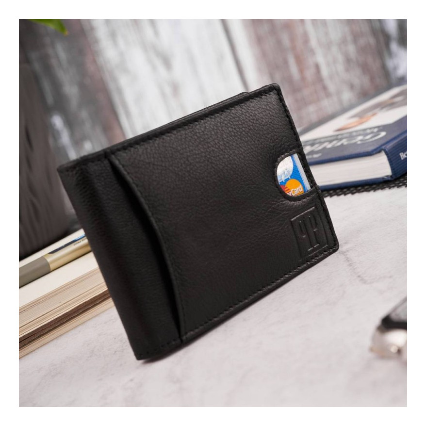 Portfel męski skórzany czarny T-46-BL  i brelok do kluczy  T-86-BL  zestaw prezentowy ZUP-135-BL