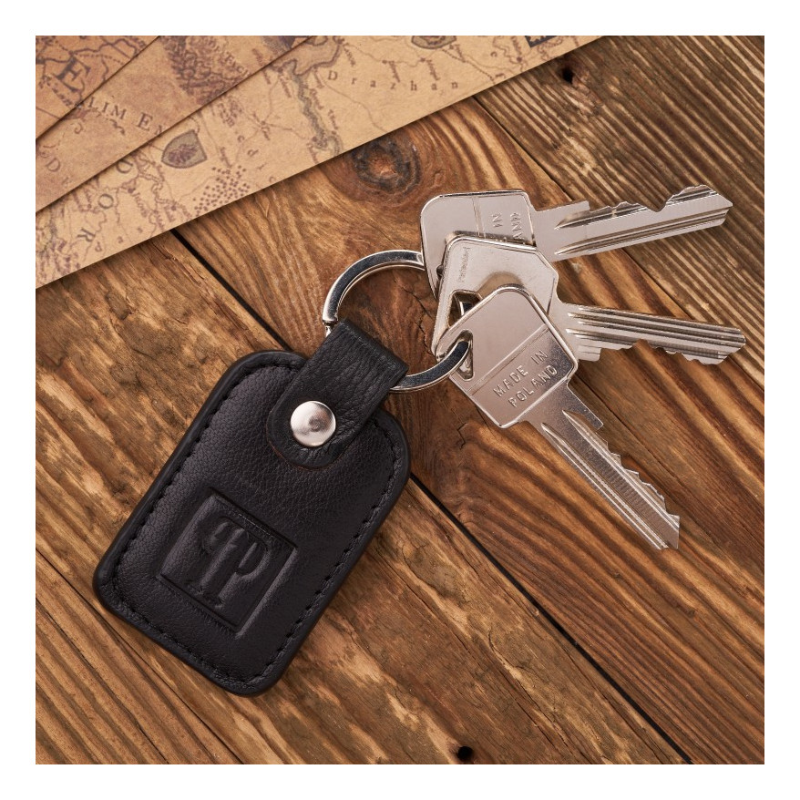 Portfel męski skórzany czarny T-46-BL  i brelok do kluczy  T-86-BL  zestaw prezentowy ZUP-135-BL