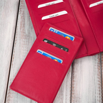 Portfel damski skórzany w kolorze malinowym duży pleciony Paolo Peruzzi AY-08-RD