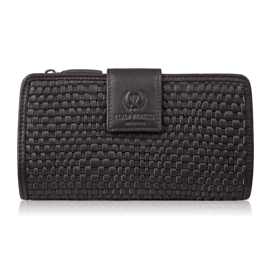 Duży portfel damski ciemnobrązowy handmade z ochroną RFID Paolo Peruzzi AY-08-BR