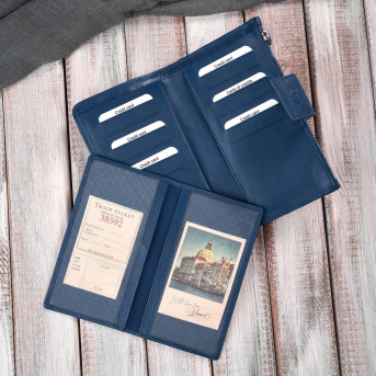 Duży portfel damski granatowy handmade z ochroną RFID Paolo Peruzzi AY-08-DB