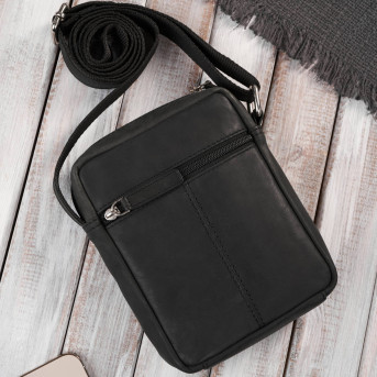 Saszetka męska na ramię skórzana czarna mała Paolo Peruzzi AY-05-HBL