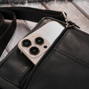 Saszetka męska na ramię skórzana czarna mała Paolo Peruzzi AY-05-HBL